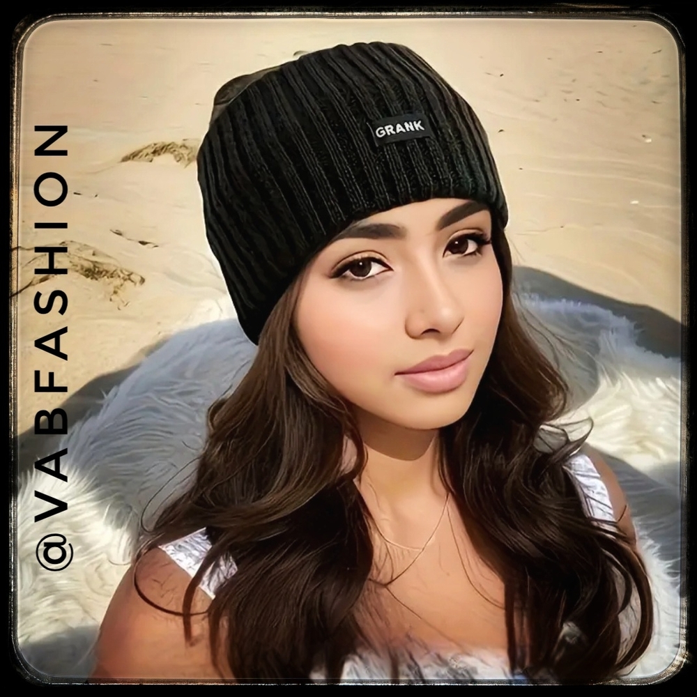 Thick, Black Ribbed, Soft, Earwarmer Headband Winter Beanie
